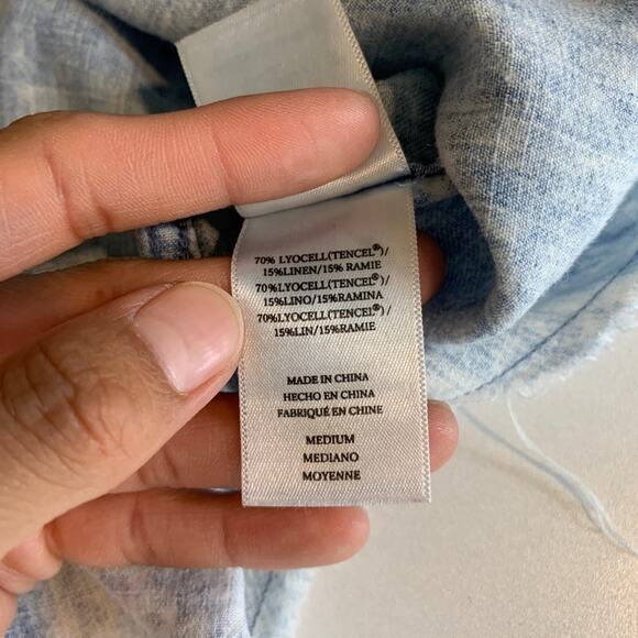 Rails Shirt Womens M Medium Light Acid Wash Linen Blend Ingrid Raw Hem Button Up - Picture 9 of 11